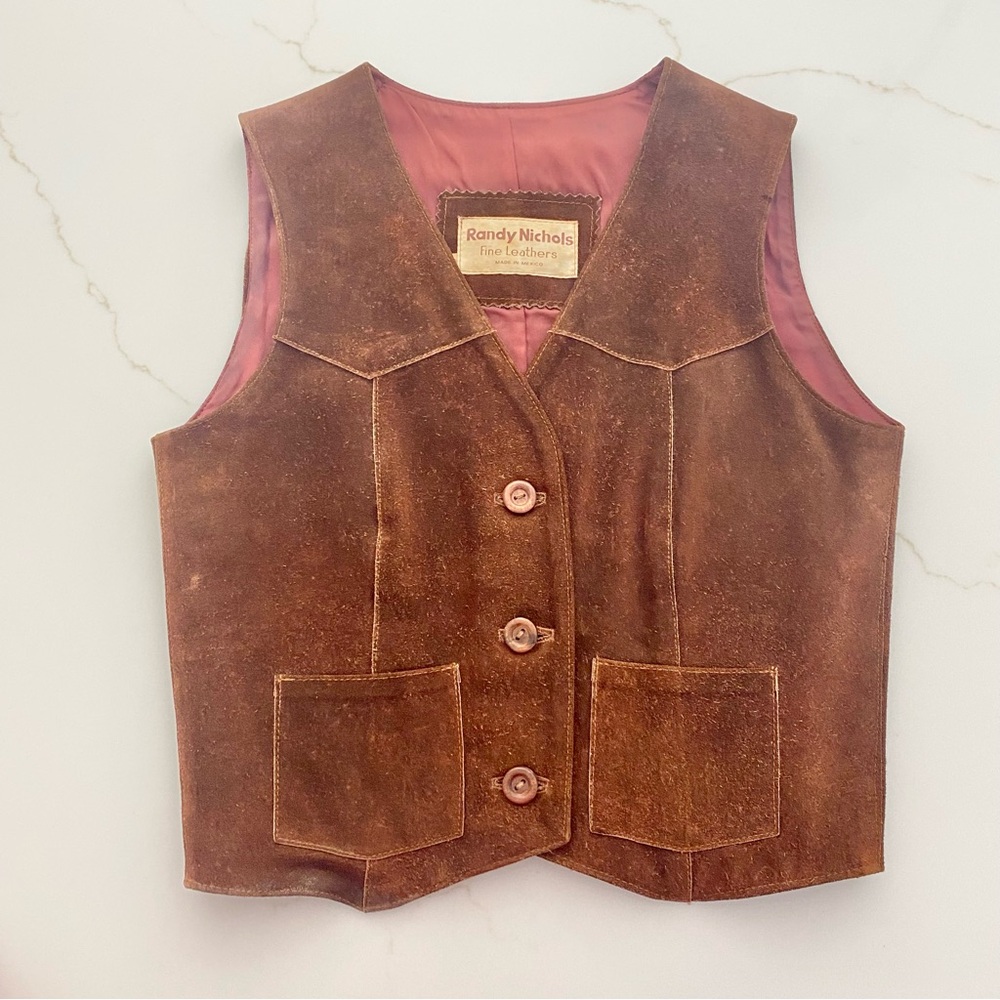 Vintage Randy Nichols Suede Leather Vest XS Made in Mexico Western Boho 1970s